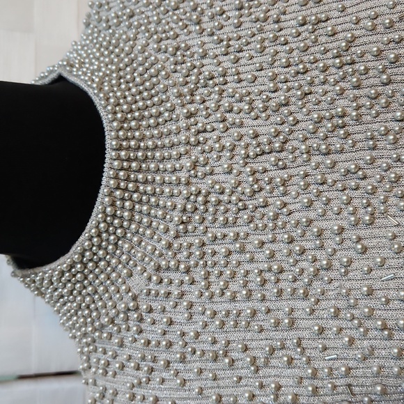 Vintage Silver Beaded Belldini Silk Sweater - Size Medium - Picture 4 of 13